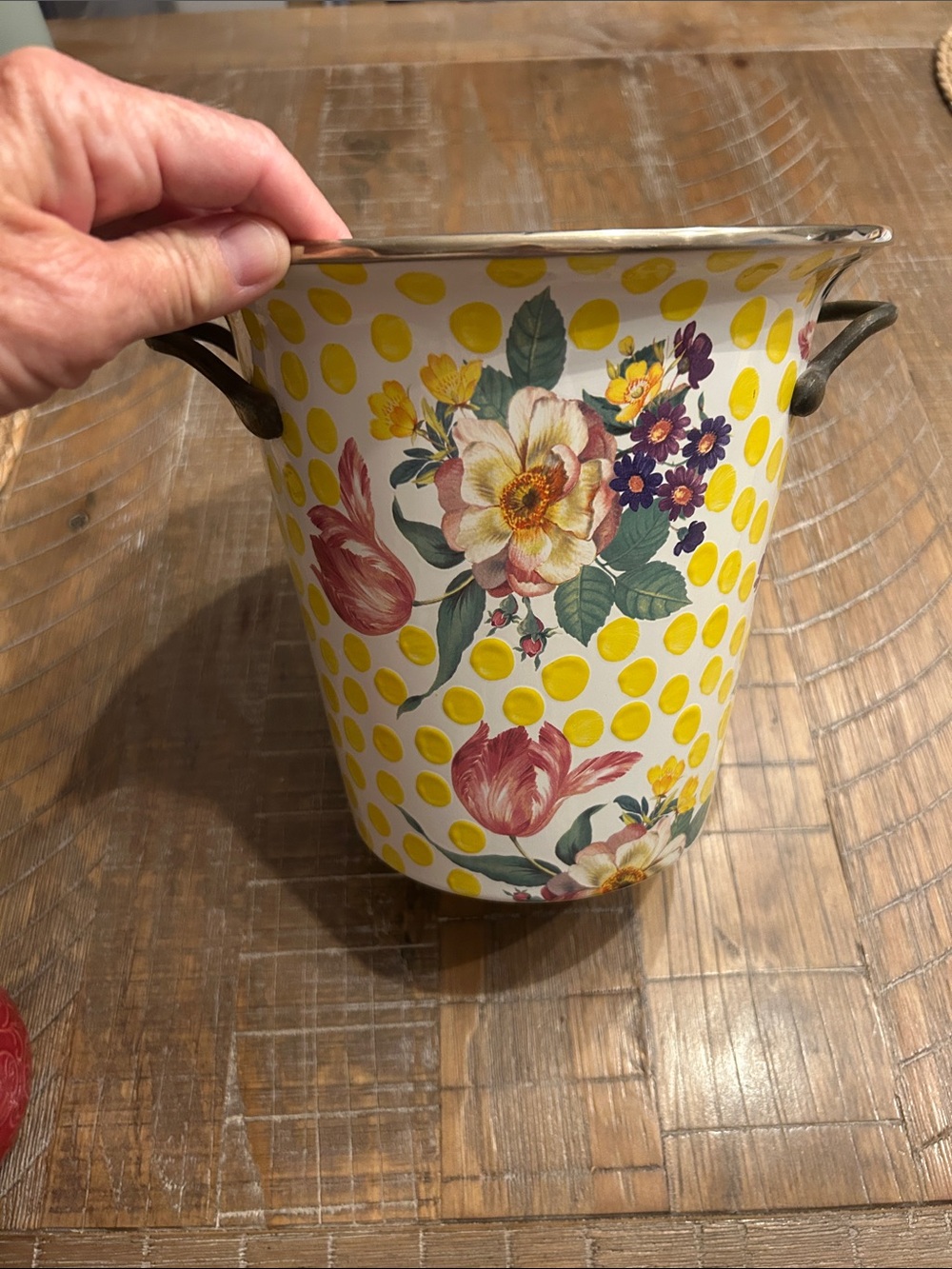MacKenzie-Childs Yellow Polka Dot Floral Ice Bucket